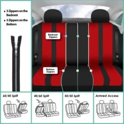 Striking Striped Seat Covers - Full Set Red(Striking Striped Seat Covers Full Set Red) -FH Group fb036 red 7
