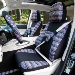 Mesa57 Southwestern Print Seat Covers And Matching Floor Mats - Gray Combo Set(Mesa57 Southwestern Print Seat Covers And Matching Floor Mats Gray Combo Set) -FH Group fb057 mesa gray 5 1
