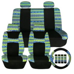 Mesa57 Southwestern Print Seat Covers - Combo Full Set Green(Mesa57 Southwestern Print Seat Covers Combo Full Set Green)