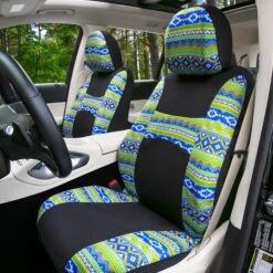 Mesa57 Southwestern Print Seat Covers And Matching Floor Mats - Green Combo Set(Mesa57 Southwestern Print Seat Covers And Matching Floor Mats Green Combo Set) -FH Group fb057 mesa green color 2 1