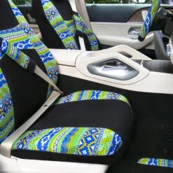 Mesa57 Southwestern Print Seat Covers And Matching Floor Mats - Green Combo Set(Mesa57 Southwestern Print Seat Covers And Matching Floor Mats Green Combo Set) -FH Group fb057 mesa green color 6 1