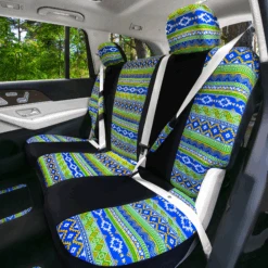 Mesa57 Southwestern Print Seat Covers And Matching Floor Mats - Green Combo Set(Mesa57 Southwestern Print Seat Covers And Matching Floor Mats Green Combo Set) -FH Group fb057 mesa green color 7 1