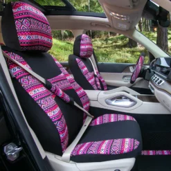 Mesa57 Southwestern Print Seat Covers And Matching Floor Mats - Pink Combo Set(Mesa57 Southwestern Print Seat Covers And Matching Floor Mats Pink Combo Set) -FH Group fb057 mesa pink 4 1