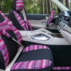 Mesa57 Southwestern Print Seat Covers And Matching Floor Mats - Pink Combo Set(Mesa57 Southwestern Print Seat Covers And Matching Floor Mats Pink Combo Set) -FH Group fb057 mesa pink 6 1