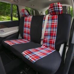 Tartan57 Plaid Print Seat Covers And Matching Floor Mats - Red Combo Set(Tartan57 Plaid Print Seat Covers And Matching Floor Mats Red Combo Set) -FH Group fb057 tartan red 3 1
