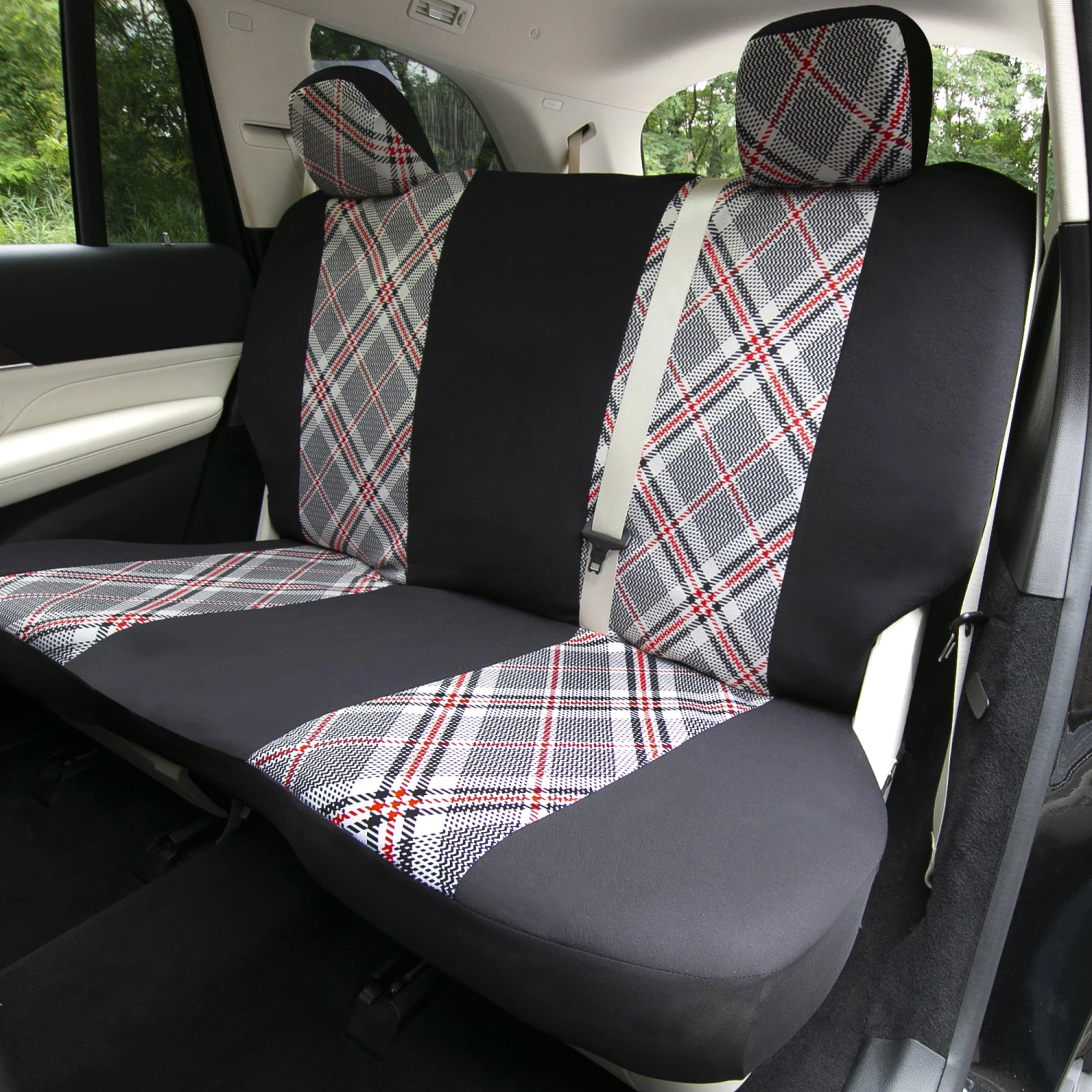 Tartan57 Plaid Print Seat Covers And Matching Floor Mats - White Combo Set(Tartan57 Plaid Print Seat Covers And Matching Floor Mats White Combo Set) 4 Tartan57 Plaid Print Seat Covers And Matching Floor Mats - White Combo Set(Tartan57 Plaid Print Seat Covers And Matching Floor Mats White Combo Set) - Image 4
