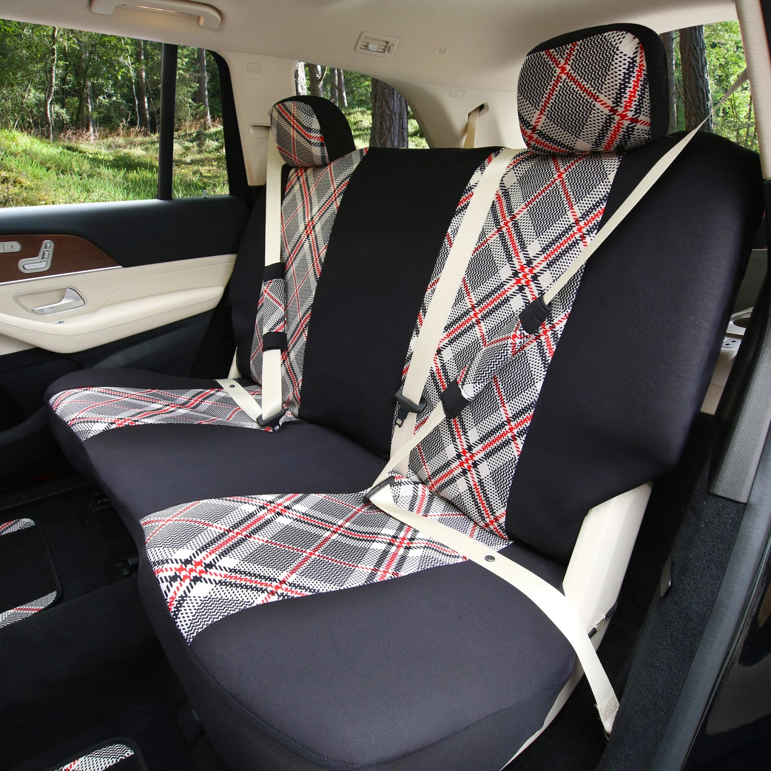 Tartan57 Plaid Print Seat Covers And Matching Floor Mats - White Combo Set(Tartan57 Plaid Print Seat Covers And Matching Floor Mats White Combo Set) 6 Tartan57 Plaid Print Seat Covers And Matching Floor Mats - White Combo Set(Tartan57 Plaid Print Seat Covers And Matching Floor Mats White Combo Set) - Image 6