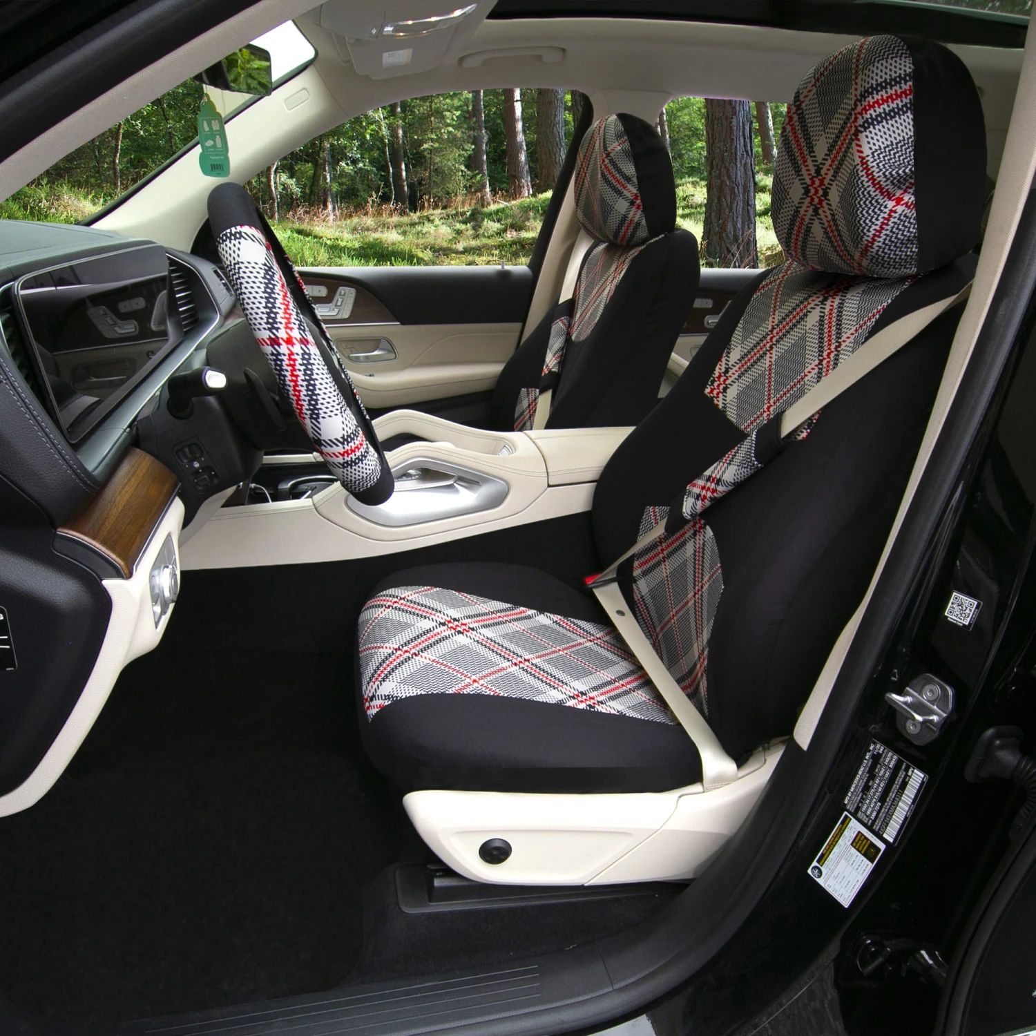 Tartan57 Plaid Print Seat Covers And Matching Floor Mats - White Combo Set(Tartan57 Plaid Print Seat Covers And Matching Floor Mats White Combo Set) 5 Tartan57 Plaid Print Seat Covers And Matching Floor Mats - White Combo Set(Tartan57 Plaid Print Seat Covers And Matching Floor Mats White Combo Set) - Image 5