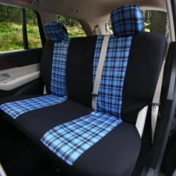 Tartan57 Plaid Print Seat Covers - Combo Full Set Blue(Tartan57 Plaid Print Seat Covers Combo Full Set Blue) -FH Group fb057tartan blue 3