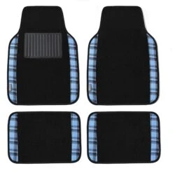 Tartan11 Plaid Trim Non-Slip Carpet Floor Mats - Full Set Blue(Tartan11 Plaid Trim Non Slip Carpet Floor Mats Full Set Blue)