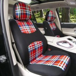 Tartan57 Plaid Print Seat Covers - Combo Full Set Red(Tartan57 Plaid Print Seat Covers Combo Full Set Red) -FH Group fb057tartan red 1