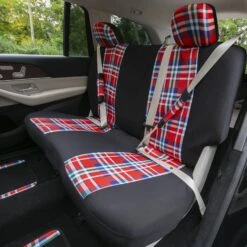 Tartan57 Plaid Print Seat Covers And Matching Floor Mats - Red Combo Set(Tartan57 Plaid Print Seat Covers And Matching Floor Mats Red Combo Set) -FH Group fb057tartan red 7 1