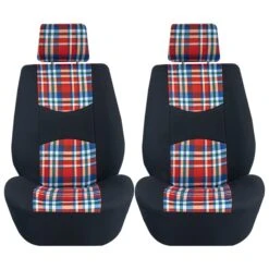 Tartan57 Plaid Print Seat Covers - Combo Full Set Red(Tartan57 Plaid Print Seat Covers Combo Full Set Red) -FH Group fb057tartan red 9