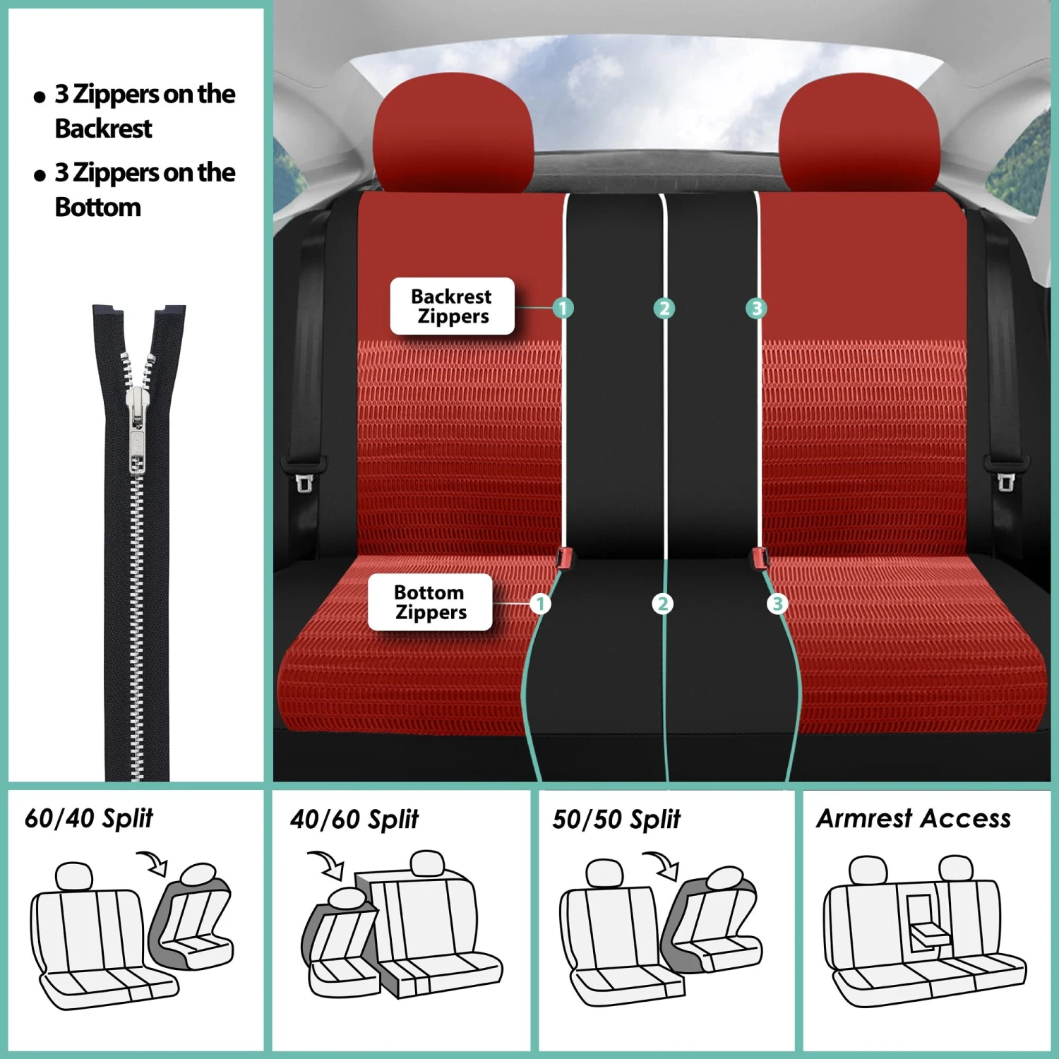 Trendy Elegance 3D Air Mesh Seat Covers - Front Set Red(Trendy Elegance 3d Air Mesh Seat Covers Front Set Red) 7 Trendy Elegance 3D Air Mesh Seat Covers - Front Set Red(Trendy Elegance 3d Air Mesh Seat Covers Front Set Red) - Image 7