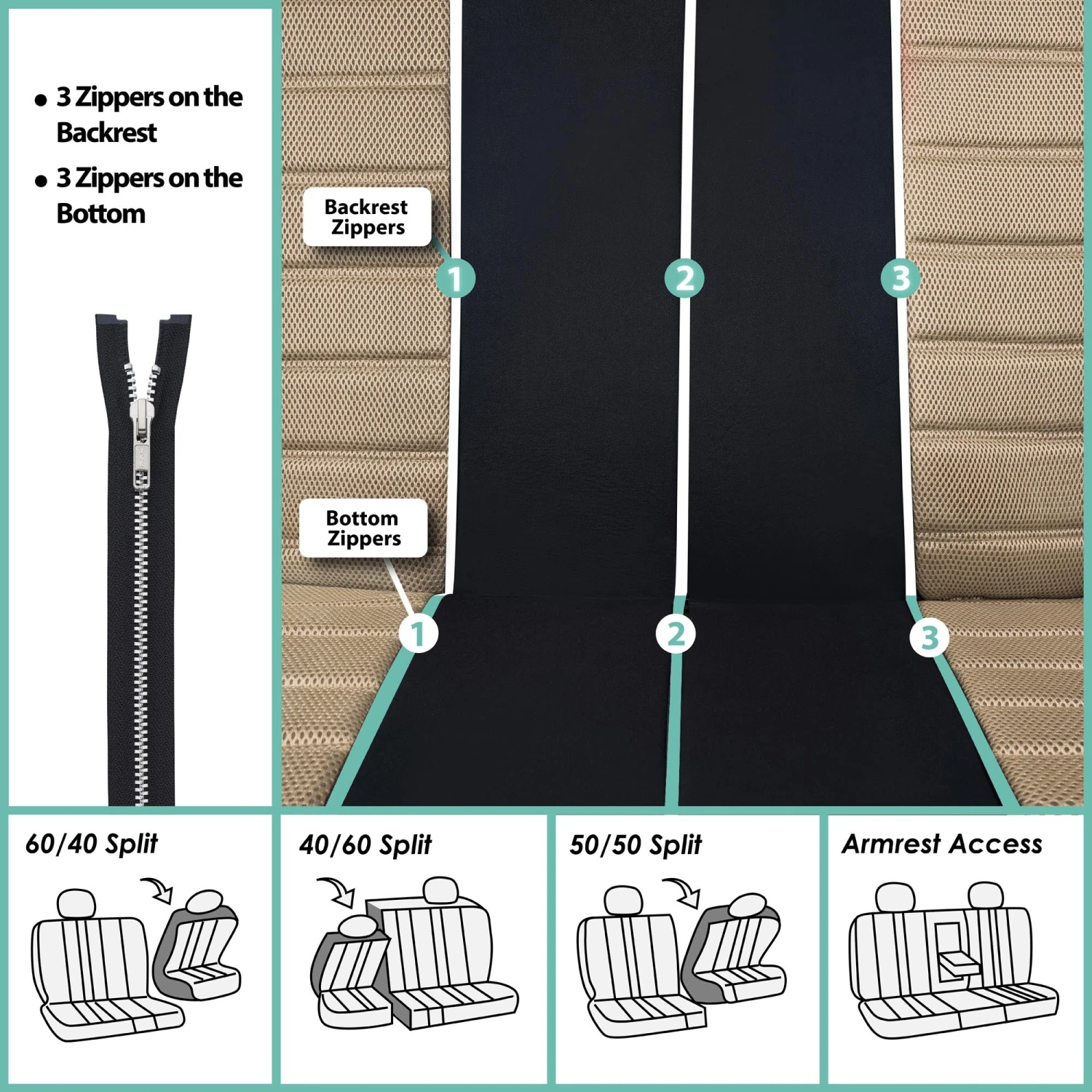 Premium 3D Air Mesh Seat Covers - Rear Beige(Premium 3d Air Mesh Seat Covers Rear Beige) 7 Premium 3D Air Mesh Seat Covers - Rear Beige(Premium 3d Air Mesh Seat Covers Rear Beige) - Image 7