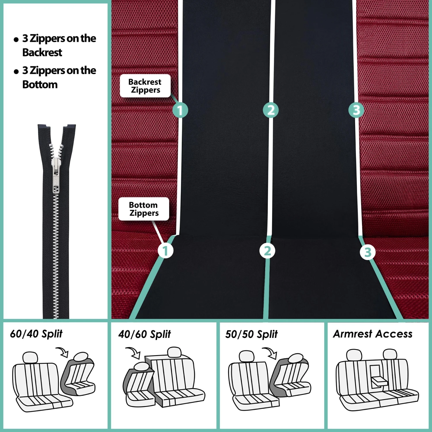 Premium 3D Air Mesh Seat Covers - Rear Burgundy(Premium 3d Air Mesh Seat Covers Rear Burgundy) 7 Premium 3D Air Mesh Seat Covers - Rear Burgundy(Premium 3d Air Mesh Seat Covers Rear Burgundy) - Image 7