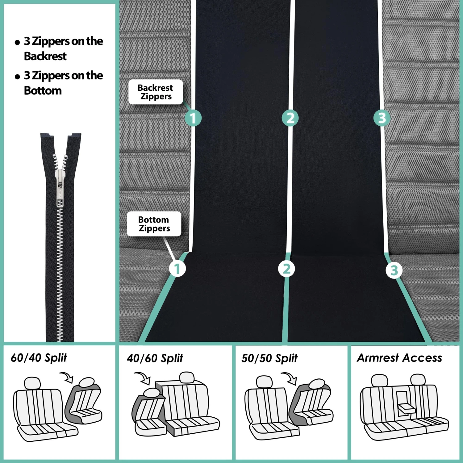 Premium 3D Air Mesh Seat Covers - Front Set Gray(Premium 3d Air Mesh Seat Covers Front Set Gray) 7 Premium 3D Air Mesh Seat Covers - Front Set Gray(Premium 3d Air Mesh Seat Covers Front Set Gray) - Image 7