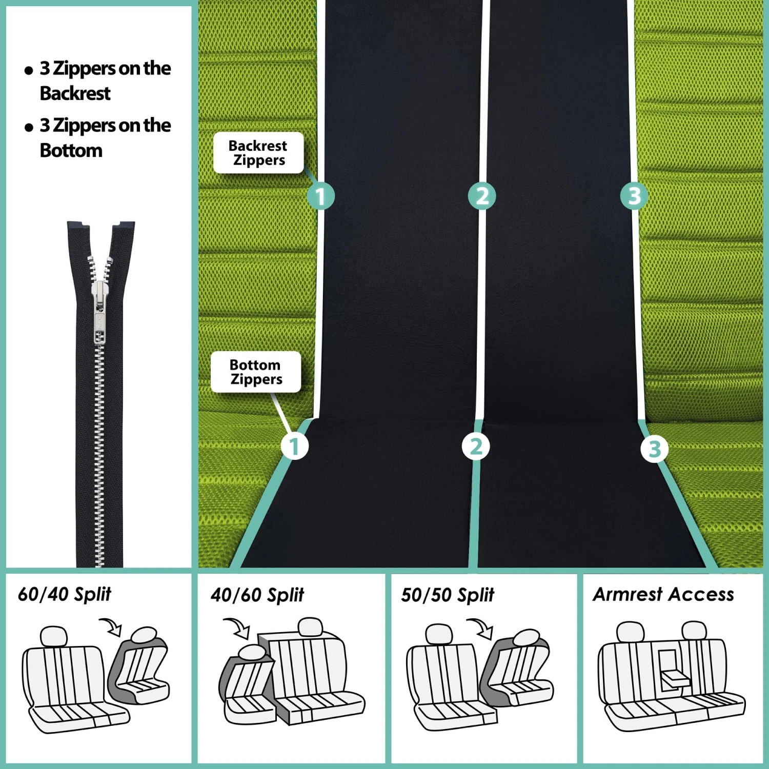 Premium 3D Air Mesh Seat Covers - Full Set Green(Premium 3d Air Mesh Seat Covers Full Set Green) 7 Premium 3D Air Mesh Seat Covers - Full Set Green(Premium 3d Air Mesh Seat Covers Full Set Green) - Image 7