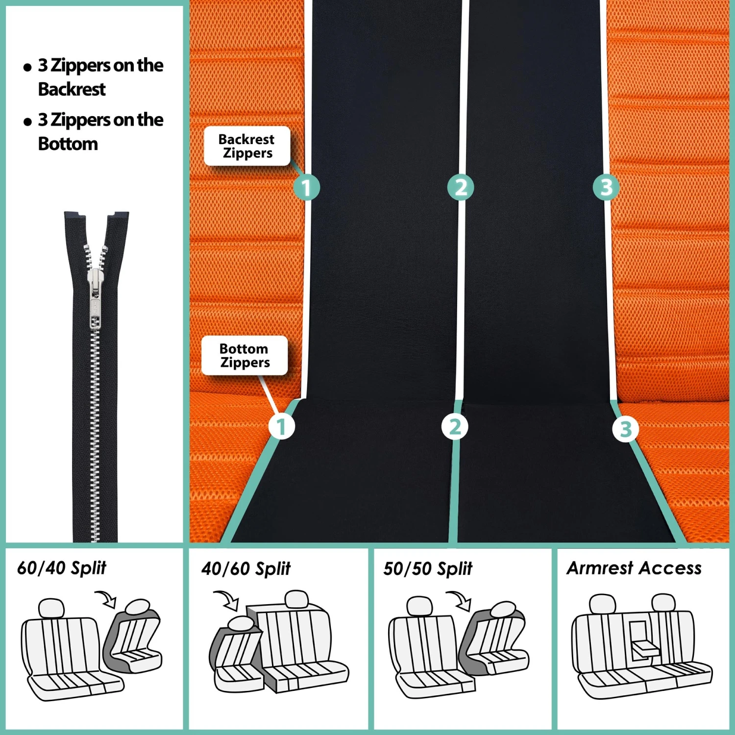 Premium 3D Air Mesh Seat Covers - Rear Orange(Premium 3d Air Mesh Seat Covers Rear Orange) 7 Premium 3D Air Mesh Seat Covers - Rear Orange(Premium 3d Air Mesh Seat Covers Rear Orange) - Image 7