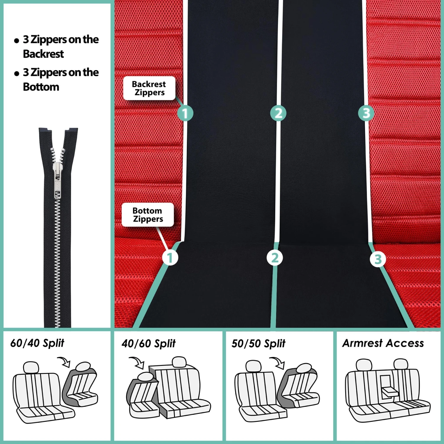 Premium 3D Air Mesh Seat Covers - Rear Red(Premium 3d Air Mesh Seat Covers Rear Red) 7 Premium 3D Air Mesh Seat Covers - Rear Red(Premium 3d Air Mesh Seat Covers Rear Red) - Image 7