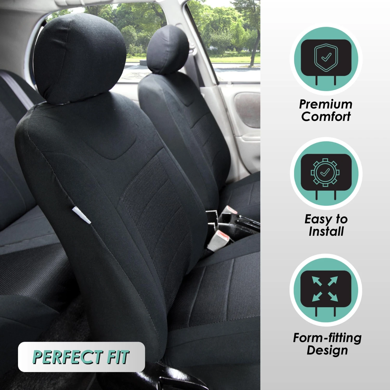 Sports Seat Covers - Front Set Black(Sports Seat Covers Front Set Black) 2 Sports Seat Covers - Front Set Black(Sports Seat Covers Front Set Black) - Image 2