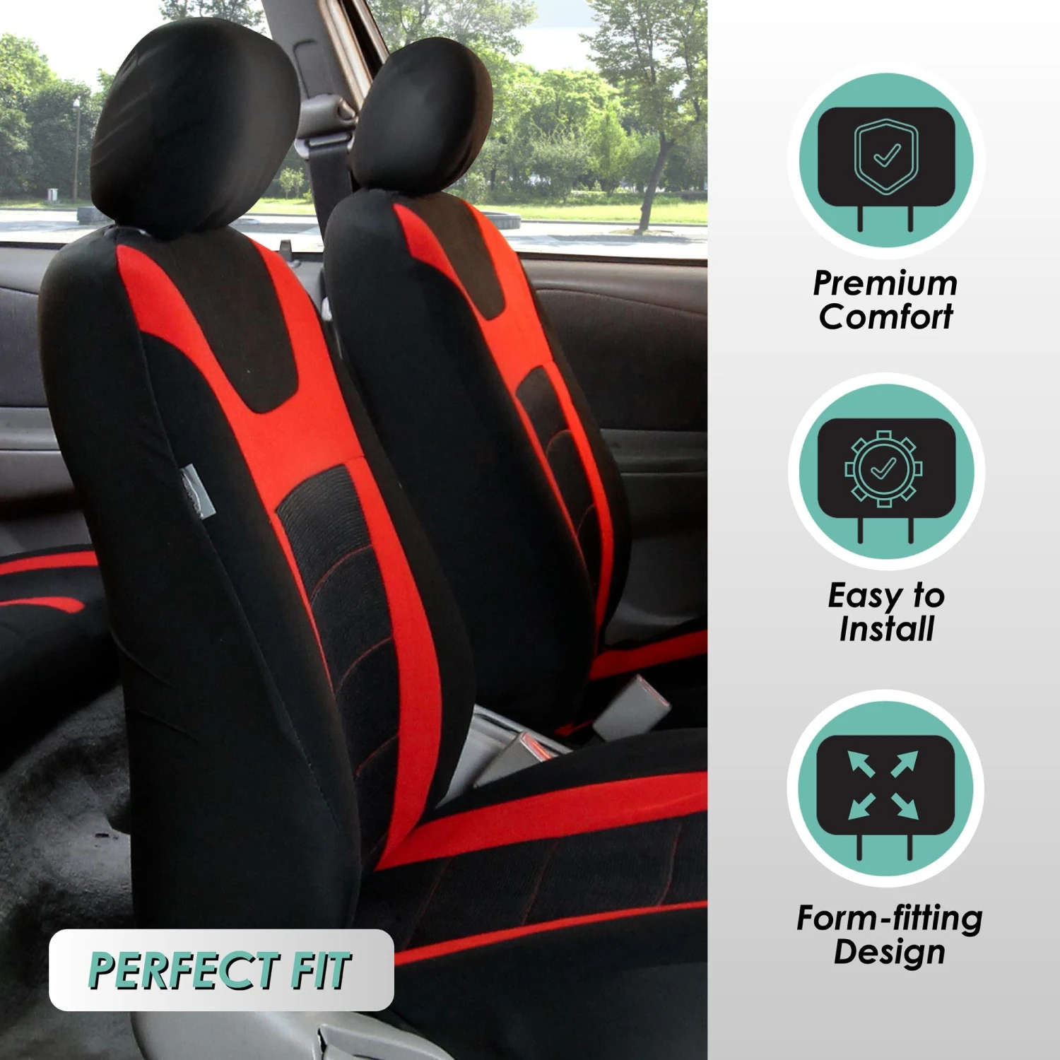 Sports Seat Covers - Front Set Red(Sports Seat Covers Front Set Red) 2 Sports Seat Covers - Front Set Red(Sports Seat Covers Front Set Red) - Image 2