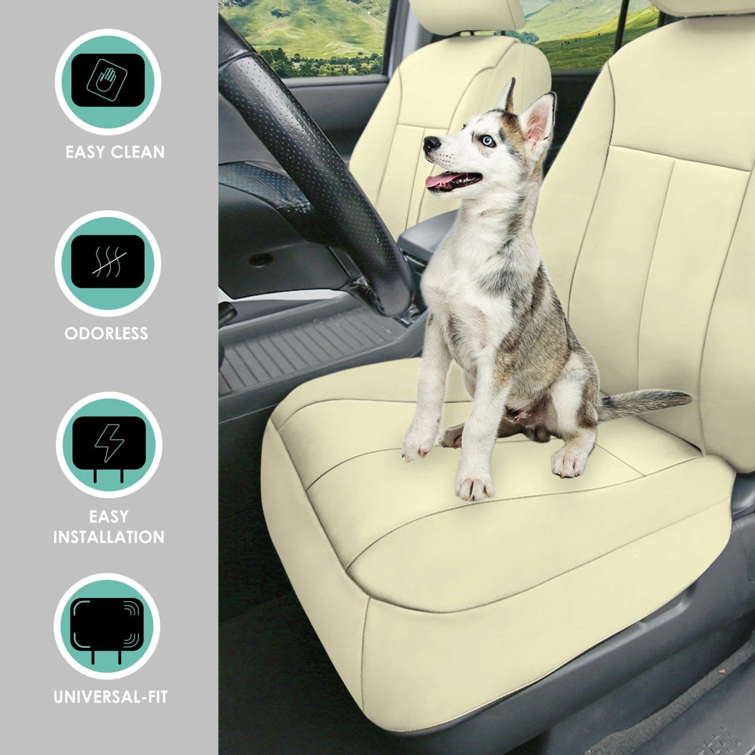 Ultraflex Neoprene Seat Covers - Front Set Solid Beige(Neoprene Ultraflex Diamond Patterned Seat Covers Front Set Solid Beige) 6 Ultraflex Neoprene Seat Covers - Front Set Solid Beige(Neoprene Ultraflex Diamond Patterned Seat Covers Front Set Solid Beige) - Image 6