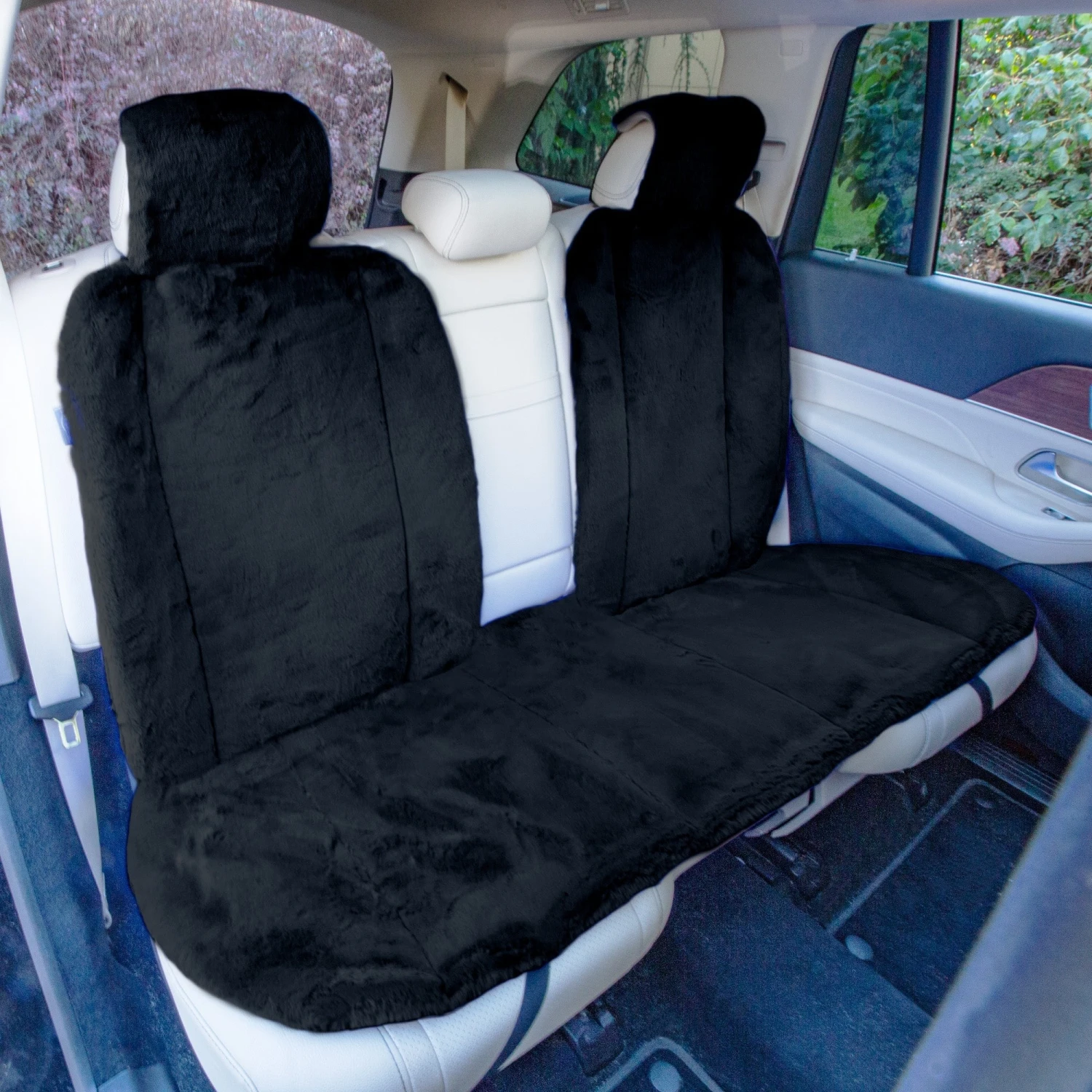 Doe16 Faux Rabbit Fur Car Seat Cushions - Rear Set Black(Doe16 Faux Rabbit Fur Car Seat Cushions Rear Set Black) 2 Doe16 Faux Rabbit Fur Car Seat Cushions - Rear Set Black(Doe16 Faux Rabbit Fur Car Seat Cushions Rear Set Black) - Image 2
