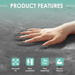 Doe16 Faux Rabbit Fur Car Seat Cushions - Rear Set Gray(Doe16 Faux Rabbit Fur Car Seat Cushions Rear Set Gray) -FH Group fb216012 gray 4