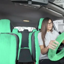 Doe16 Faux Rabbit Fur Car Seat Cushions - Front Set Mint(Doe16 Faux Rabbit Fur Car Seat Cushions Front Set Mint) -FH Group fb216114 mint 2