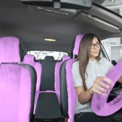 Doe16 Faux Rabbit Fur Car Seat Cushions - Front Set Purple(Doe16 Faux Rabbit Fur Car Seat Cushions Front Set Purple) -FH Group fb216114 purple 2