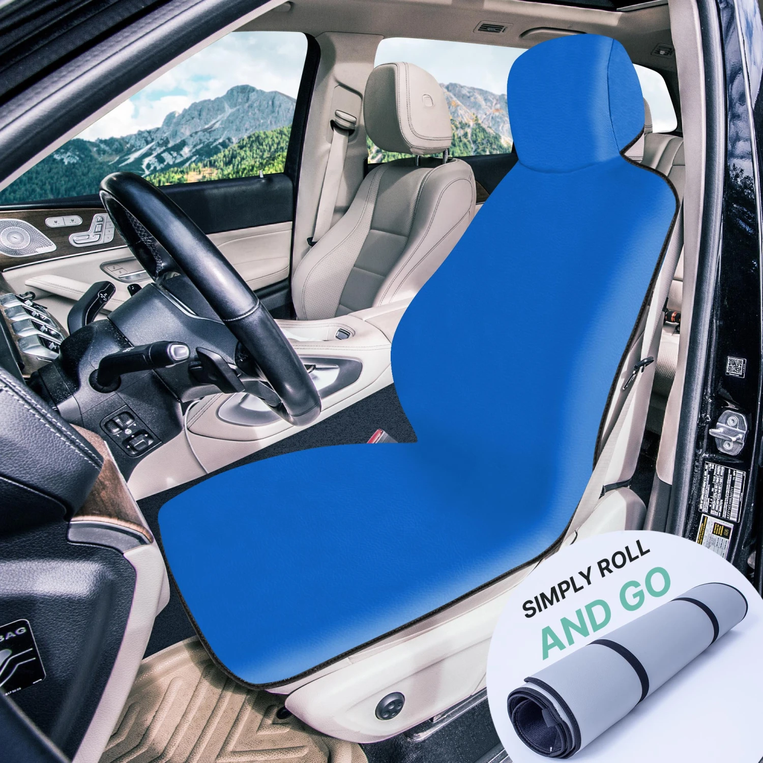 FH Group Easy Roll-Out Car Seat Protector - 1pc Blue Faux Leather(Faux Leather Car Seat Protector Waterproof Sweatproof For For Dog Kid Running Beach 1 Pc Pack Blue) 2 FH Group Easy Roll-Out Car Seat Protector - 1pc Blue Faux Leather(Faux Leather Car Seat Protector Waterproof Sweatproof For For Dog Kid Running Beach 1 Pc Pack Blue) - Image 2