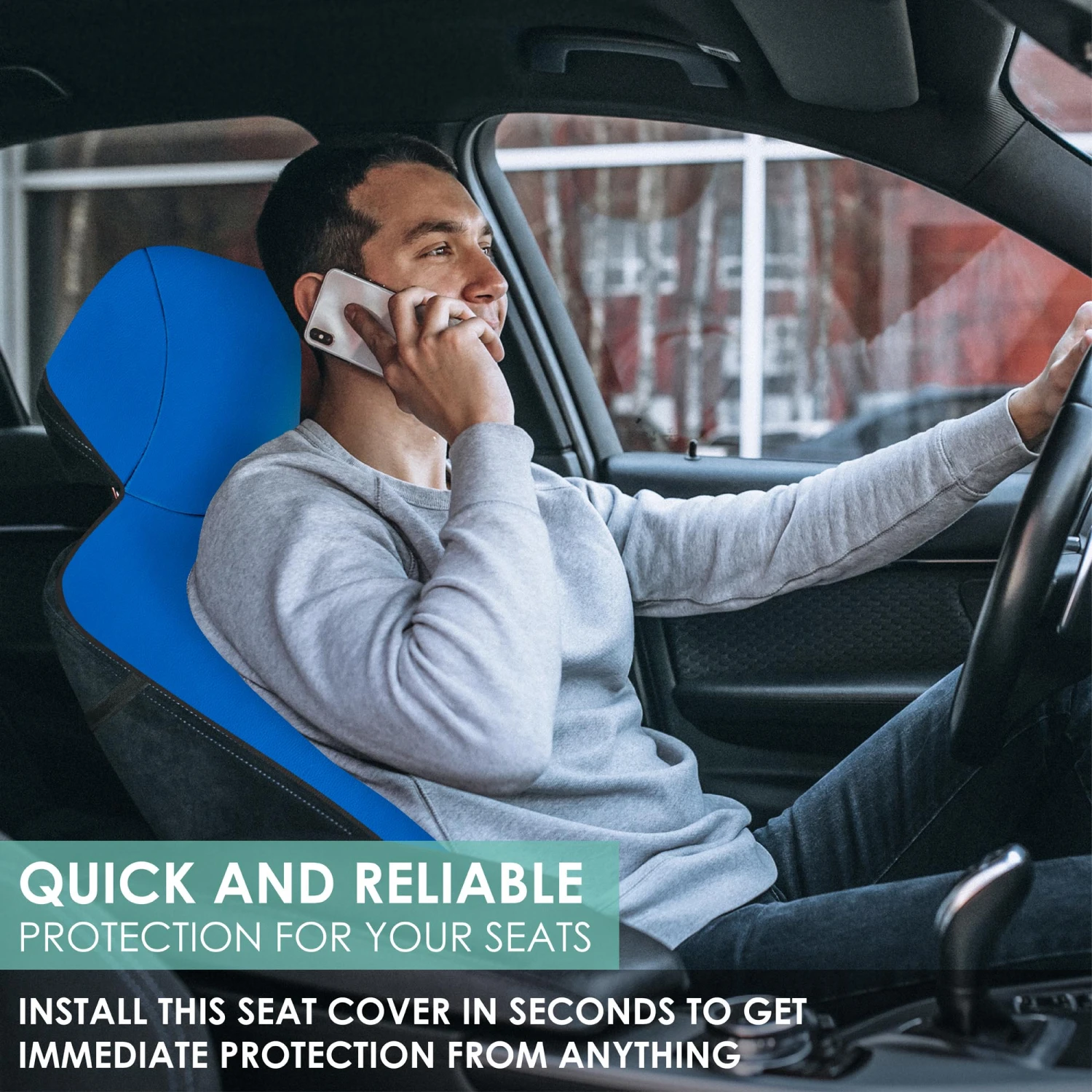 FH Group Easy Roll-Out Car Seat Protector - 1pc Blue Faux Leather(Faux Leather Car Seat Protector Waterproof Sweatproof For For Dog Kid Running Beach 1 Pc Pack Blue) 3 FH Group Easy Roll-Out Car Seat Protector - 1pc Blue Faux Leather(Faux Leather Car Seat Protector Waterproof Sweatproof For For Dog Kid Running Beach 1 Pc Pack Blue) - Image 3