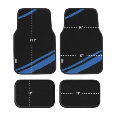 Non-Slip Carpet Floor Mats With Faux Leather Stripes - Full Set Blue(Non Slip Carpet Floor Mats With Faux Leather Stripes Full Set Blue) -FH Group fh14501blue 2