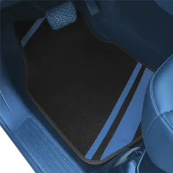 Non-Slip Carpet Floor Mats With Faux Leather Stripes - Full Set Blue(Non Slip Carpet Floor Mats With Faux Leather Stripes Full Set Blue) -FH Group fh14501blue 3