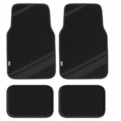 Non-Slip Carpet Floor Mats With Faux Leather Stripes - Full Set Gray(Non Slip Carpet Floor Mats With Faux Leather Stripes Full Set Gray)