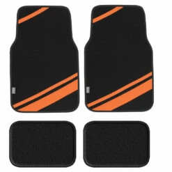 Non-Slip Carpet Floor Mats With Faux Leather Stripes - Full Set Orange(Non Slip Carpet Floor Mats With Faux Leather Stripes Full Set Orange)