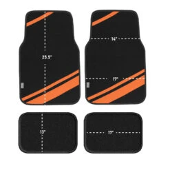Non-Slip Carpet Floor Mats With Faux Leather Stripes - Full Set Orange(Non Slip Carpet Floor Mats With Faux Leather Stripes Full Set Orange) -FH Group fh14501orange 2