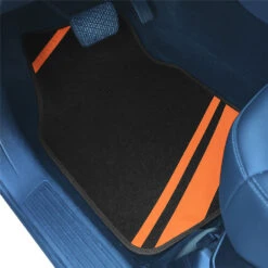 Non-Slip Carpet Floor Mats With Faux Leather Stripes - Full Set Orange(Non Slip Carpet Floor Mats With Faux Leather Stripes Full Set Orange) -FH Group fh14501orange 3