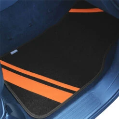 Non-Slip Carpet Floor Mats With Faux Leather Stripes - Full Set Orange(Non Slip Carpet Floor Mats With Faux Leather Stripes Full Set Orange) -FH Group fh14501orange 4
