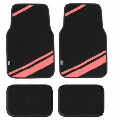 Non-Slip Carpet Floor Mats With Faux Leather Stripes - Full Set Pink(Non Slip Carpet Floor Mats With Faux Leather Stripes Full Set Pink)