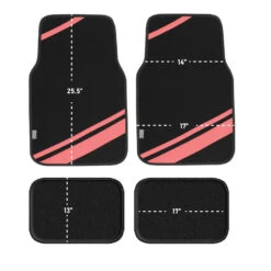 Non-Slip Carpet Floor Mats With Faux Leather Stripes - Full Set Pink(Non Slip Carpet Floor Mats With Faux Leather Stripes Full Set Pink) -FH Group fh14501pink 2