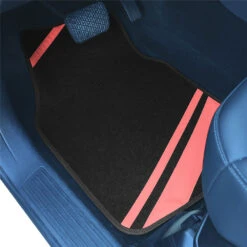 Non-Slip Carpet Floor Mats With Faux Leather Stripes - Full Set Pink(Non Slip Carpet Floor Mats With Faux Leather Stripes Full Set Pink) -FH Group fh14501pink 3