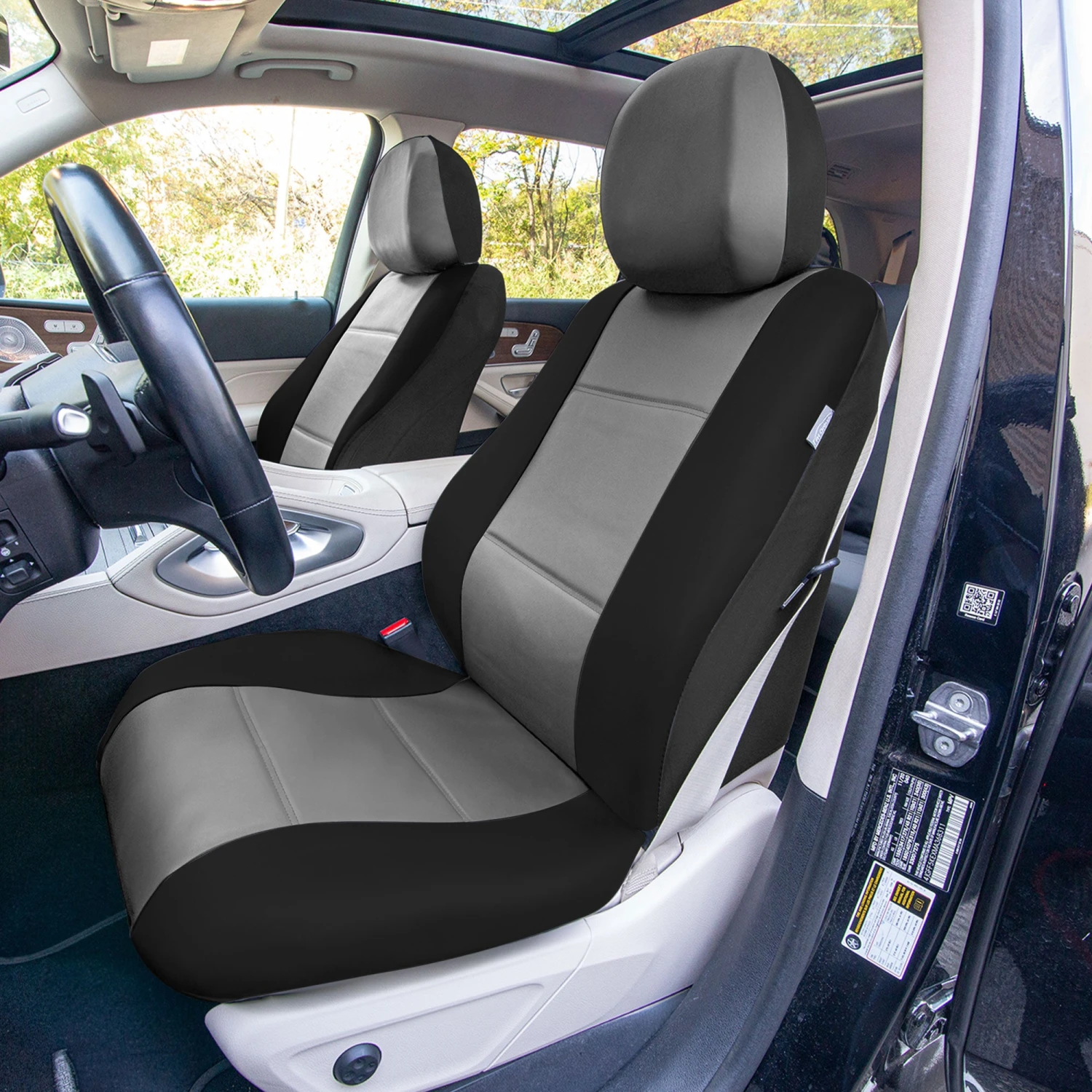 PU Leather Seat Covers - Front Set Gray / Black(Pu Leather Seat Covers Front Set Gray Black) 2 PU Leather Seat Covers - Front Set Gray / Black(Pu Leather Seat Covers Front Set Gray Black) - Image 2