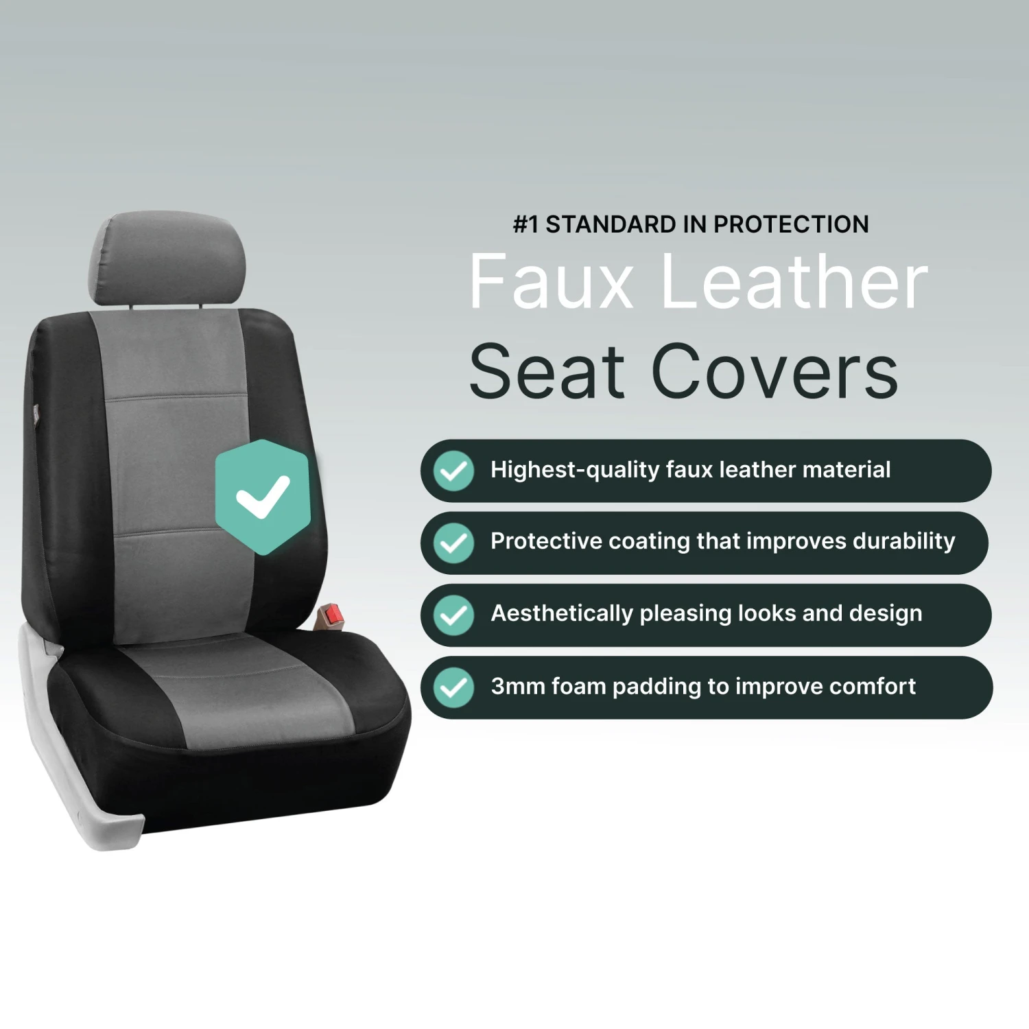 PU Leather Seat Covers - Front Set Gray / Black(Pu Leather Seat Covers Front Set Gray Black) 3 PU Leather Seat Covers - Front Set Gray / Black(Pu Leather Seat Covers Front Set Gray Black) - Image 3