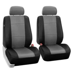 Premium PU Leather Seat Covers - Front Set Gray / Black(Premium Pu Leather Seat Covers Front Set Gray Black)