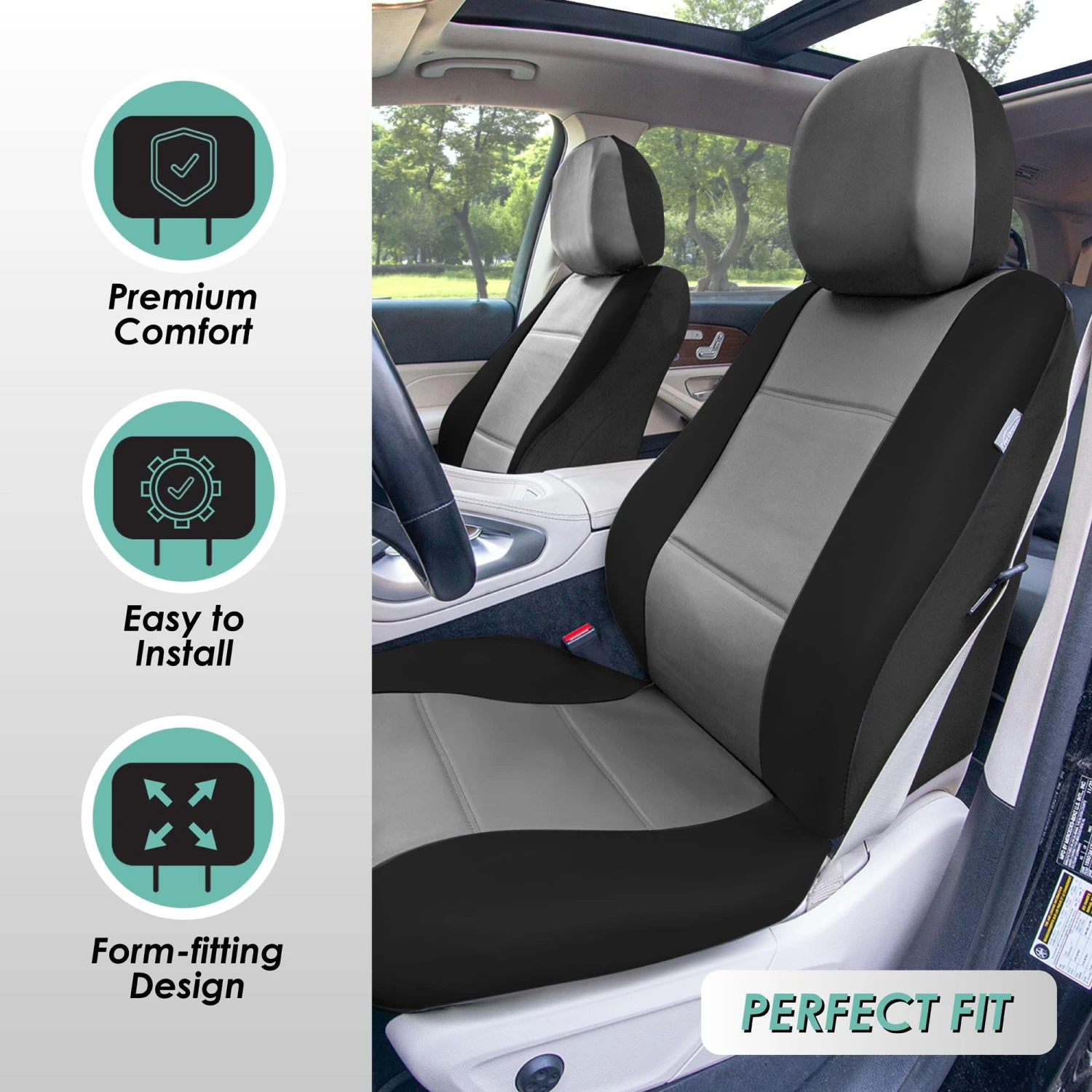 Premium PU Leather Seat Covers - Front Set Gray / Black(Premium Pu Leather Seat Covers Front Set Gray Black) 2 Premium PU Leather Seat Covers - Front Set Gray / Black(Premium Pu Leather Seat Covers Front Set Gray Black) - Image 2