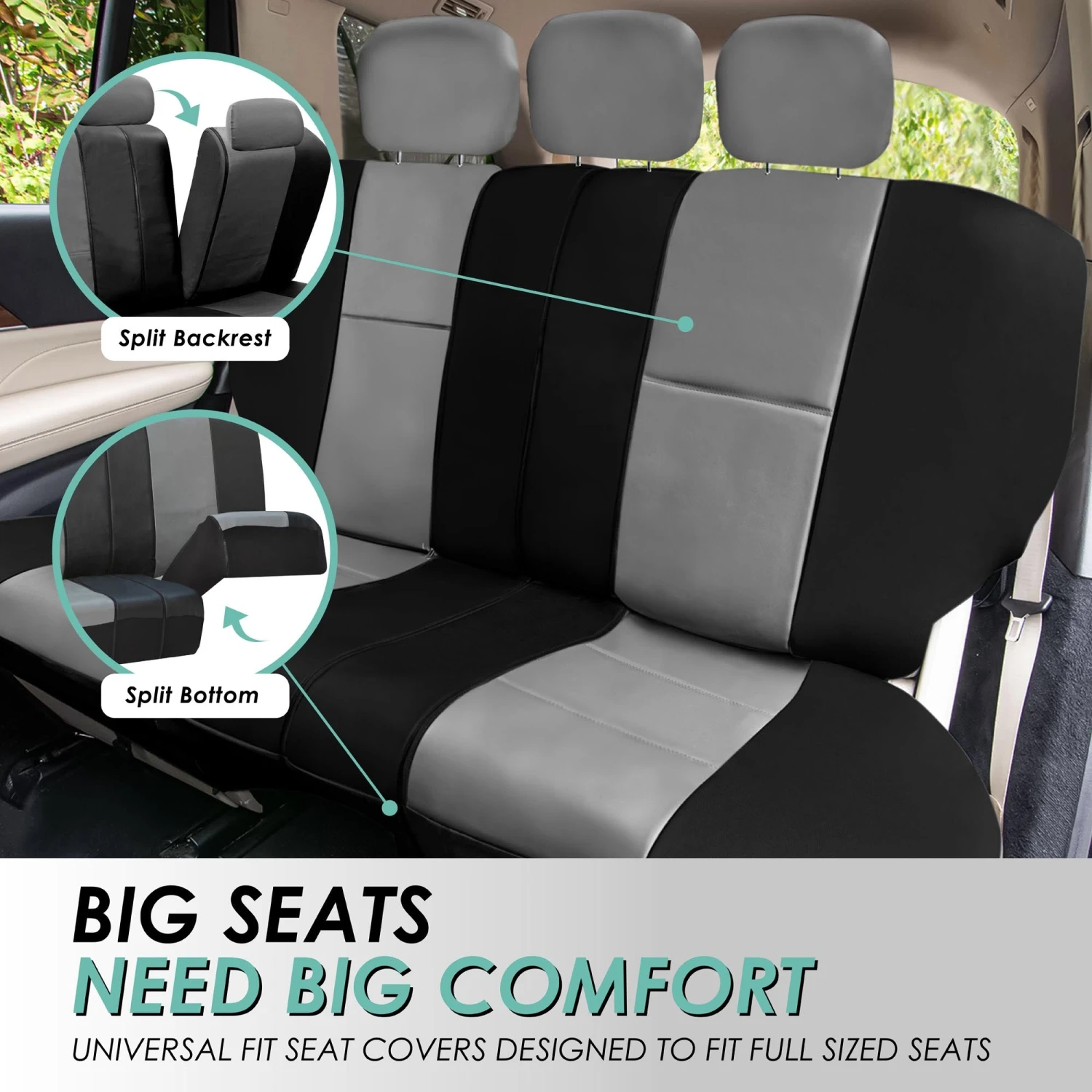 Premium PU Leather Seat Covers - Front Set Gray / Black(Premium Pu Leather Seat Covers Front Set Gray Black) 4 Premium PU Leather Seat Covers - Front Set Gray / Black(Premium Pu Leather Seat Covers Front Set Gray Black) - Image 4
