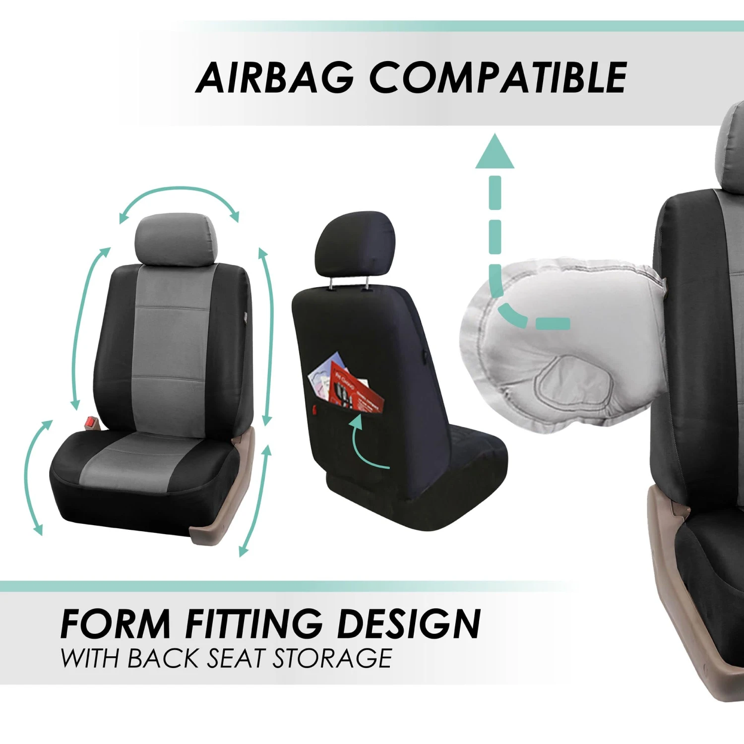 Premium PU Leather Seat Covers - Full Set Gray / Black(Premium Pu Leather Seat Covers Full Set Gray Black) 5 Premium PU Leather Seat Covers - Full Set Gray / Black(Premium Pu Leather Seat Covers Full Set Gray Black) - Image 5