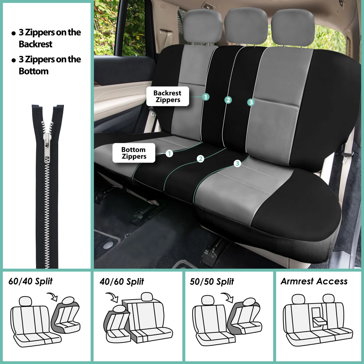 Premium PU Leather Seat Covers - Full Set Gray / Black(Premium Pu Leather Seat Covers Full Set Gray Black) 7 Premium PU Leather Seat Covers - Full Set Gray / Black(Premium Pu Leather Seat Covers Full Set Gray Black) - Image 7